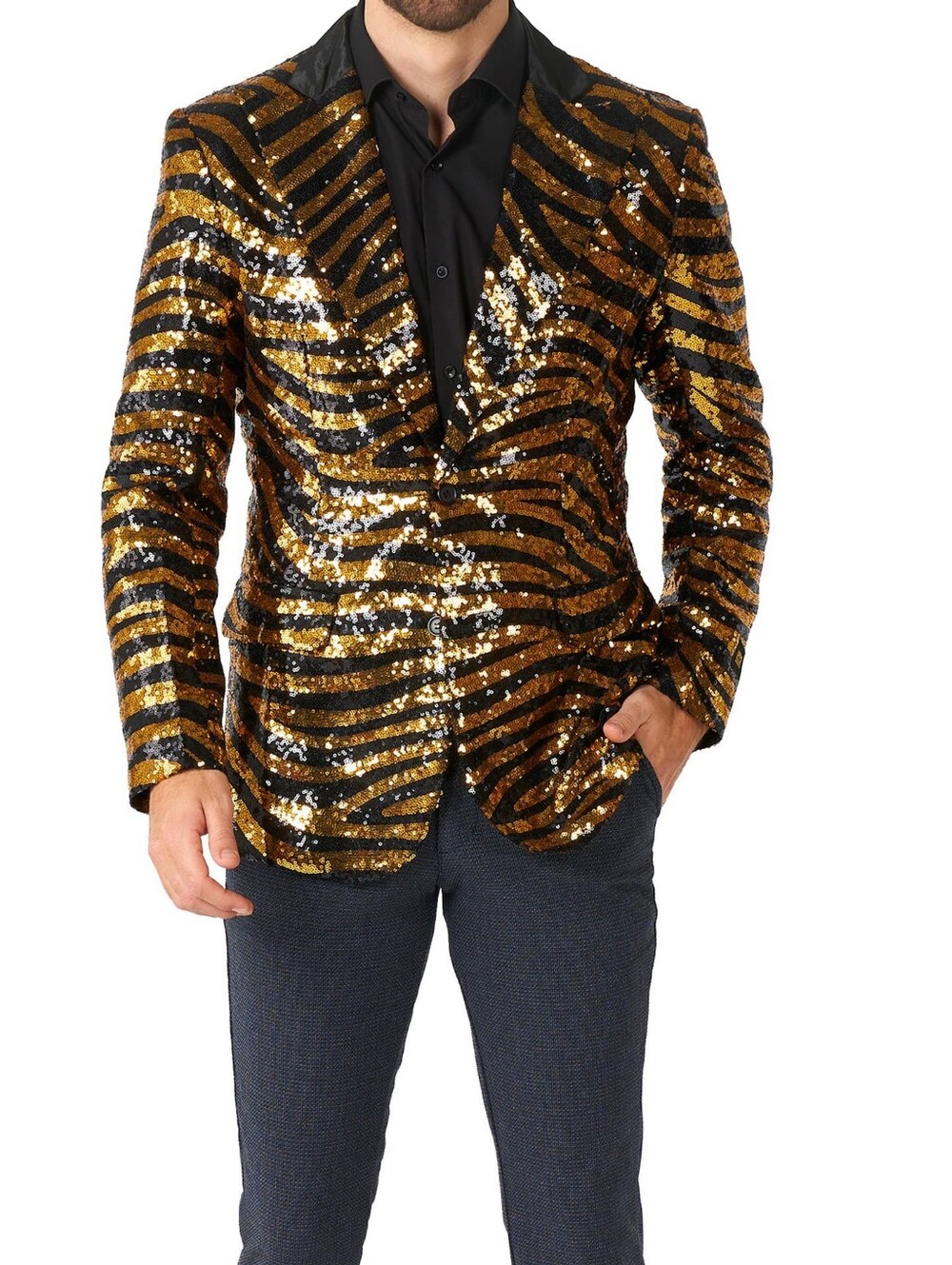 OppoSuits Gold & Black Sequin Zebra-Stripe Blazer